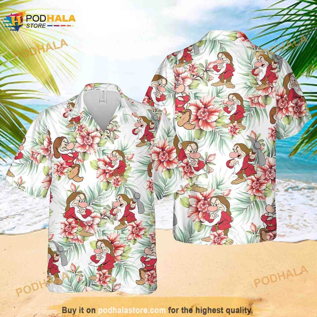 Grumpy Cartoon Characters Hawaiian Shirt With Tropical Hibiscus Design