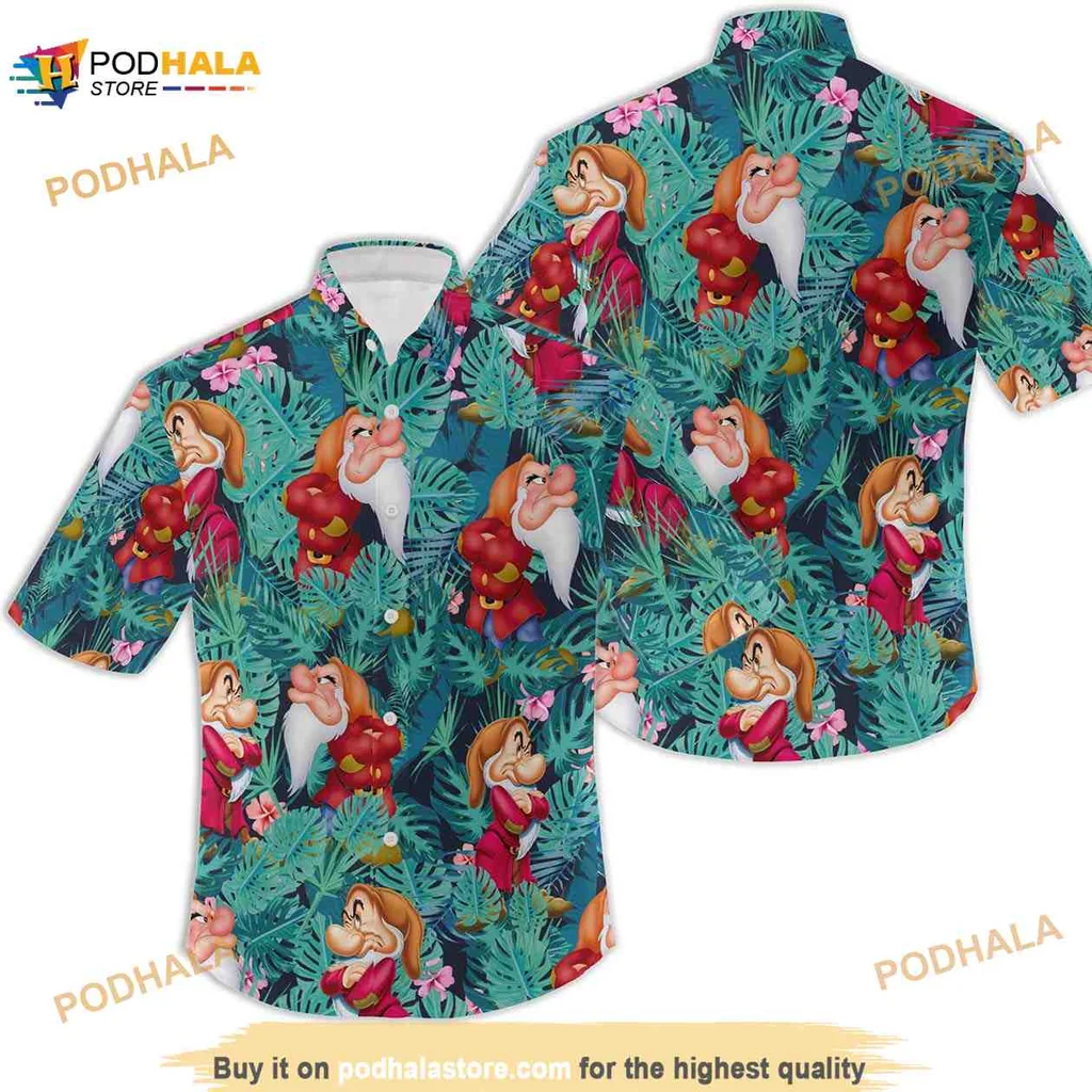 Grumpy Cartoon Dwarf Floral Hawaiian Shirt With Tropical Design