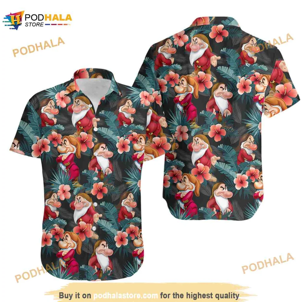 Grumpy Disney Hawaiian Shirt With Tropical Hibiscus Design