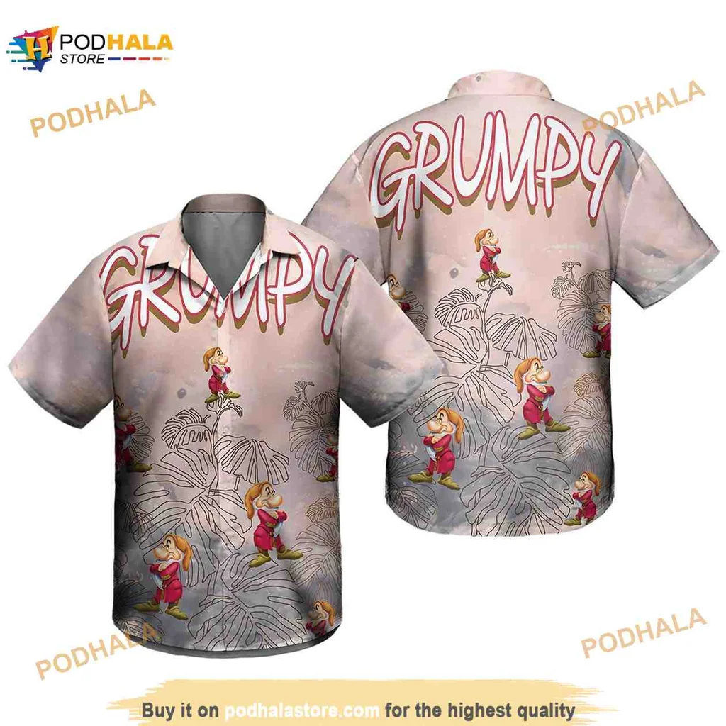 Grumpy Disney Tropical Aloha Shirt With Playful Cartoon Design
