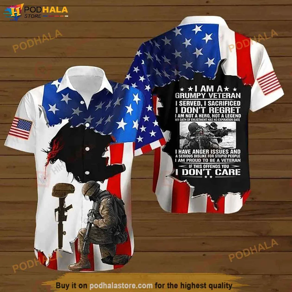 Grumpy Veteran American Flag Hawaiian Shirt, I Served I Sacrificed I Don’t Regret