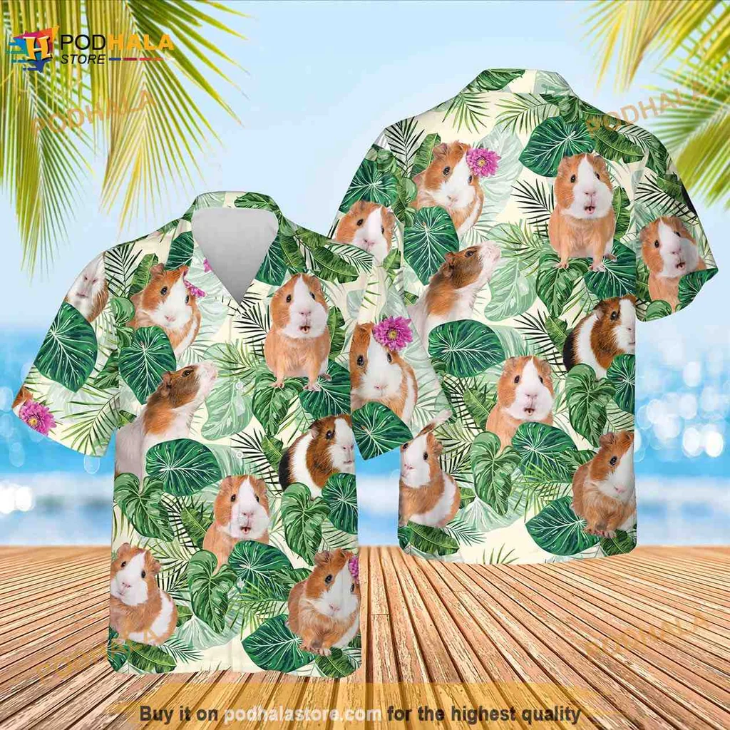 Guinea Pig Tropical Hawaiian Shirt With Colorful Flowers And Leaves