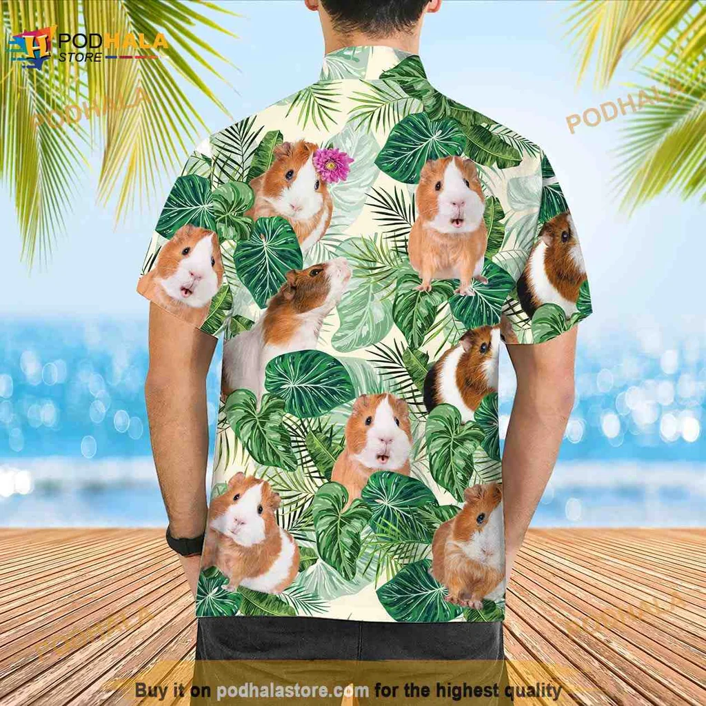 Guinea Pig Tropical Aloha Shirt With Colorful Flowers And Leaves Guinea Pig Tropical Aloha Shirt With Colorful Flowers And Leaves