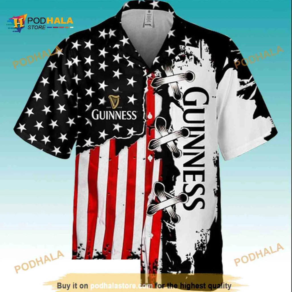 Guinness American Flag Hawaiian Shirt With Bold Logo Design