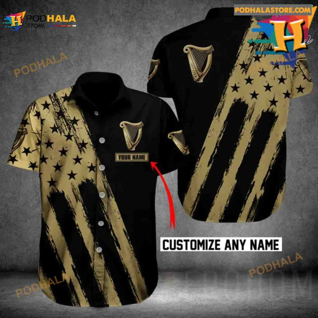 Guinness American Flag Hawaiian Shirt With Customizable Your Name