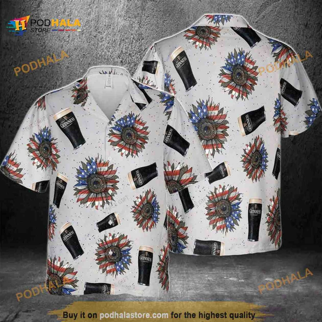 Guinness Beer 4th Of July Aloha Shirt With Floral Motifs
