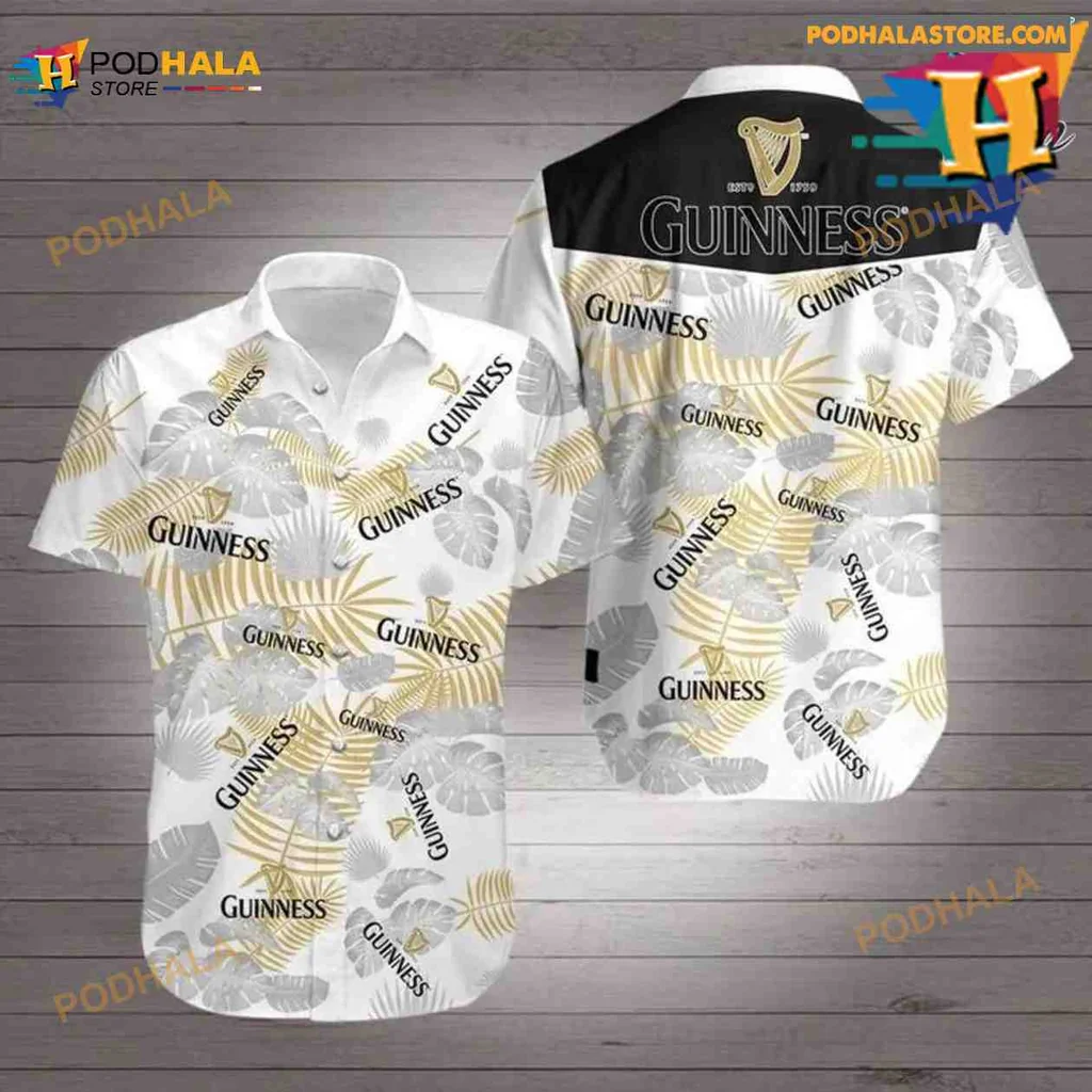 Guinness Beer Hawaiian Shirt With Tropical Palm Leaf Design