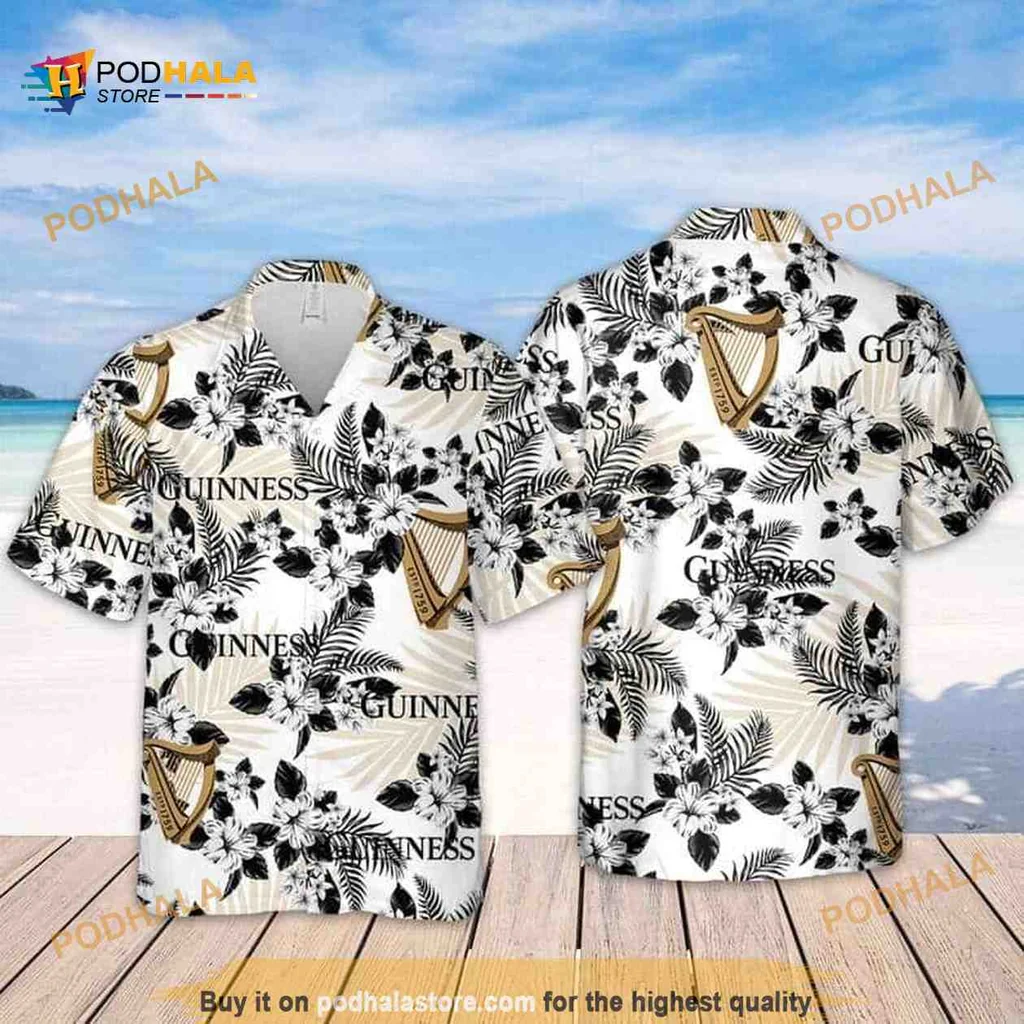 Guinness Beer Hibiscus Hawaiian Shirt With Tropical Floral Design