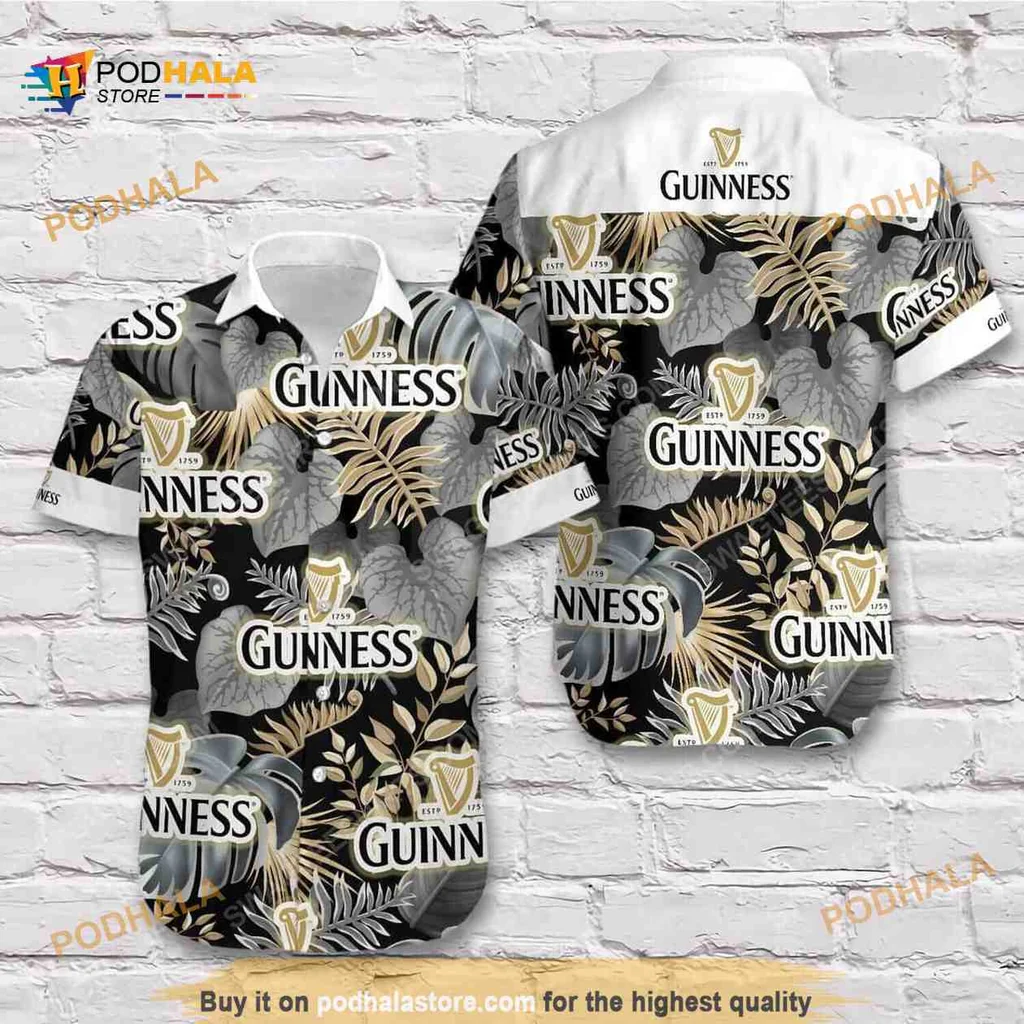 Guinness Beer Tropical Aloha Shirt, Vibrant Leaves And Floral Patterns