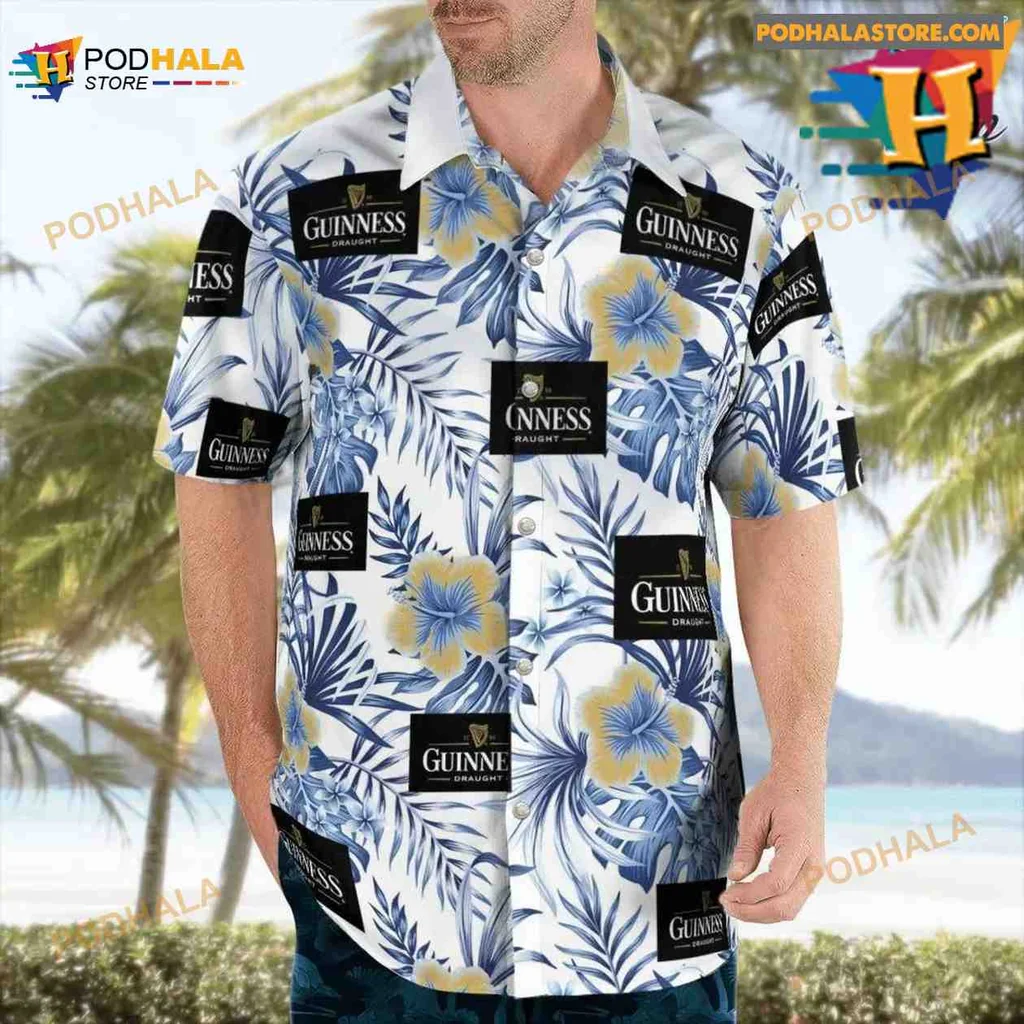 Guinness Beer Tropical Aloha Shirt With Hibiscus Flowers