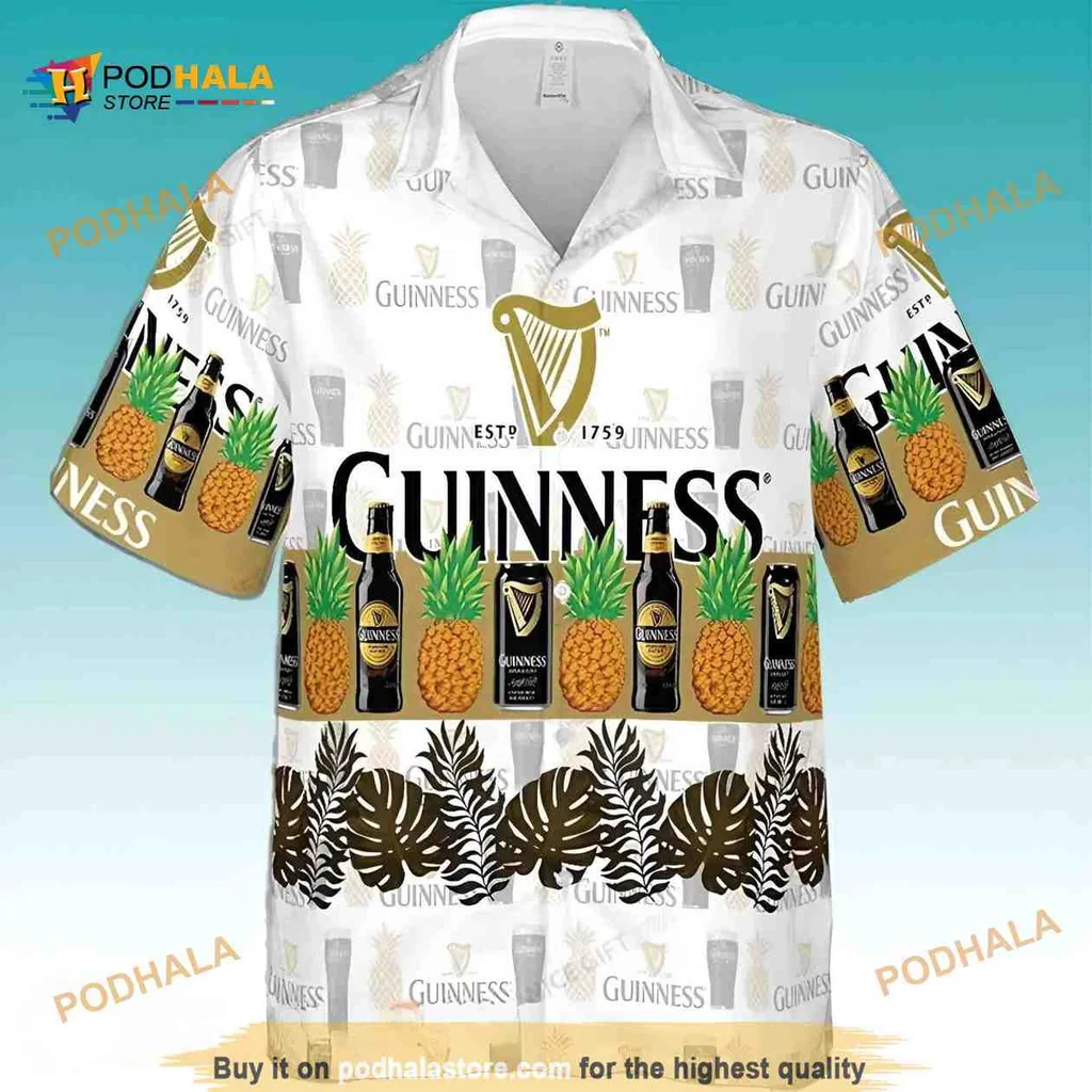 Guinness Beer Tropical Aloha Shirt With Pineapples And Leaves