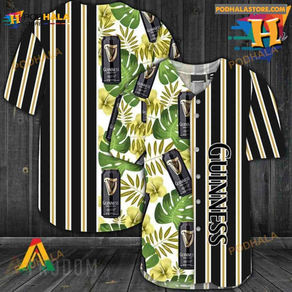 Guinness Beer Tropical Hawaiian Shirt With Stripes And Floral Design