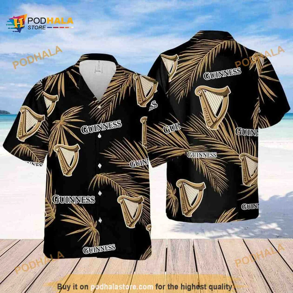 Guinness Palm Leaves Aloha Shirt, Tropical Beach Vibe Hawaiian Shirt