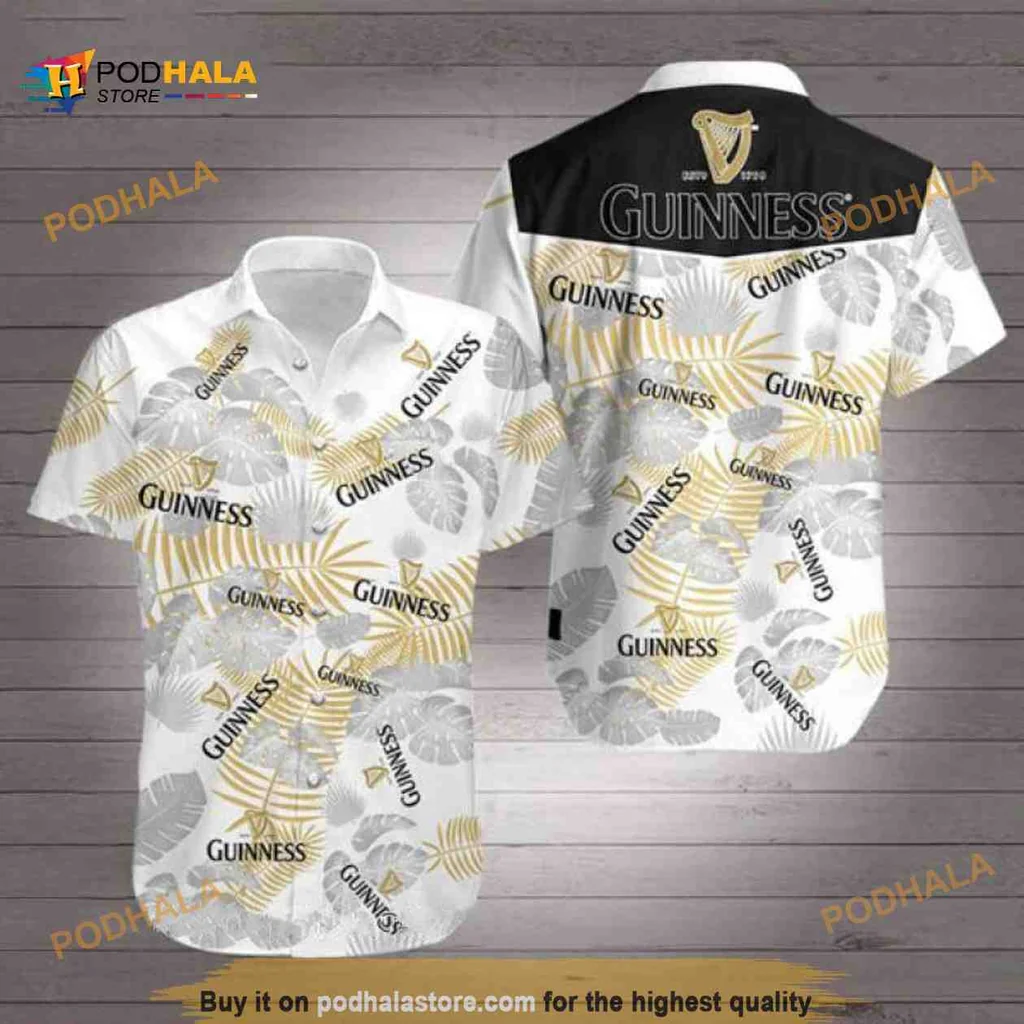 Guinness Tropical Aloha Shirt With Stylish Leaves For Beer Lovers