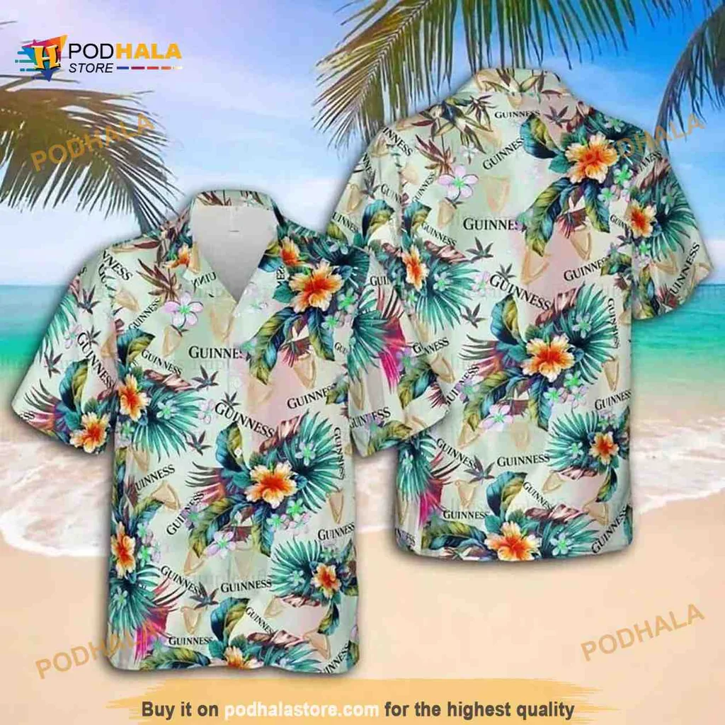 Guinness Tropical Floral Aloha Shirt, Colorful Hibiscus Design For Beach Lovers