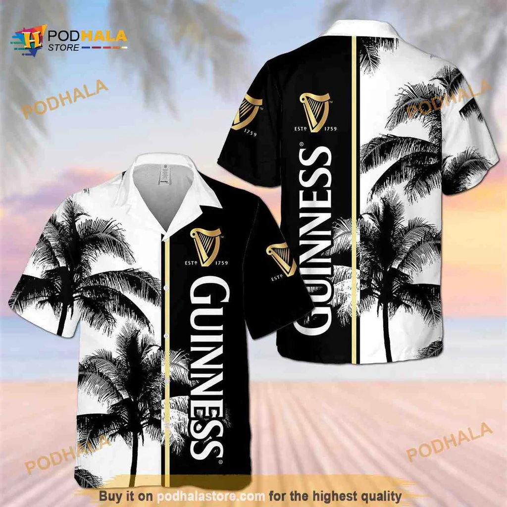 Guinness Tropical Hawaiian Shirt With Palm Trees For Beach Lovers