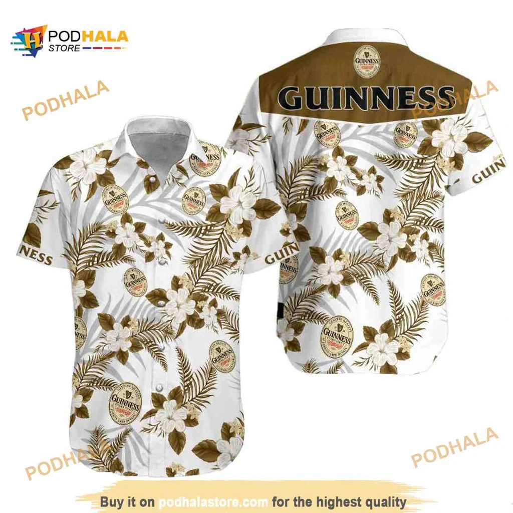 Guinness Tropical Plants Aloha Shirt With Hibiscus And Fern Design
