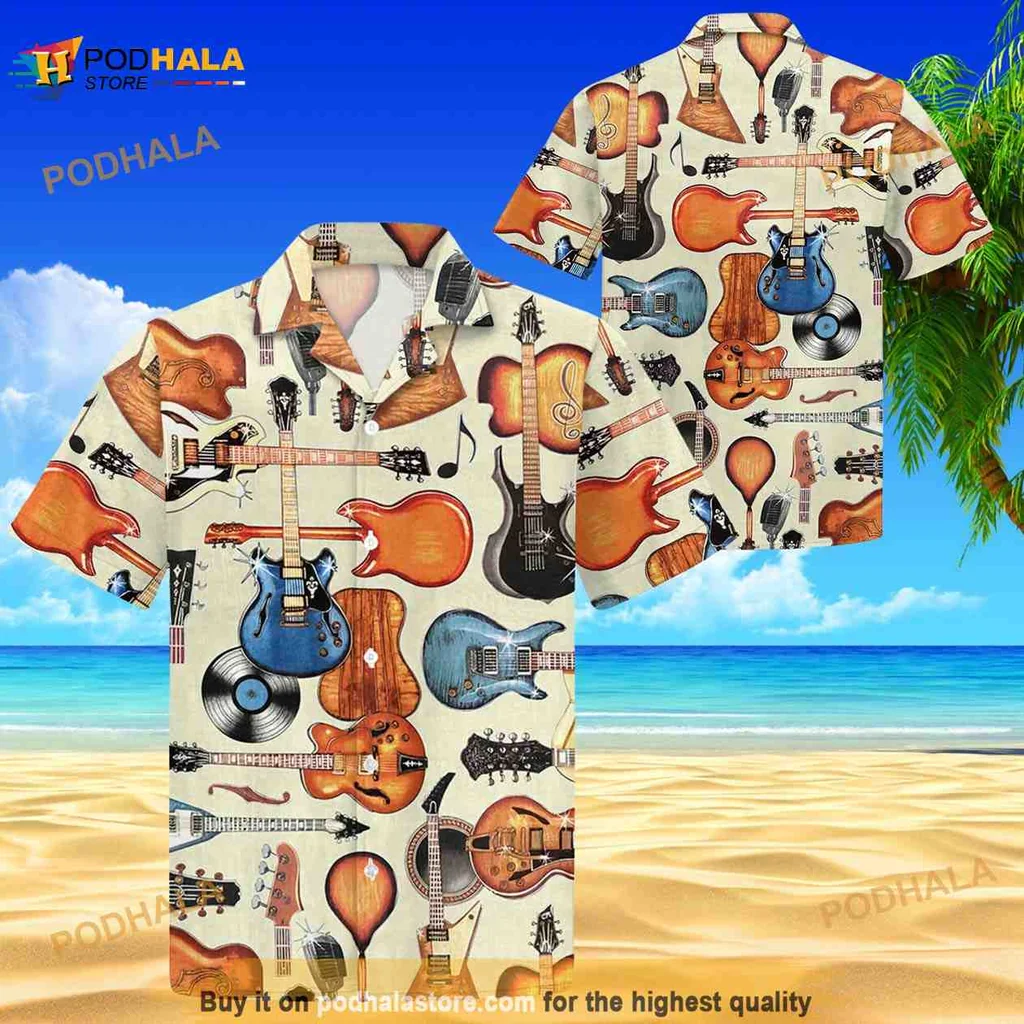 Guitar Lover Hawaiian Shirt Featuring Vibrant Guitars And Musical Elements