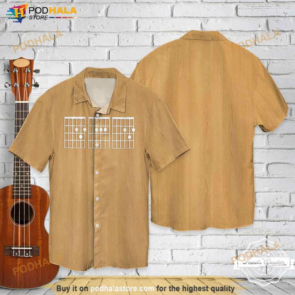 Guitar Lover Hawaiian Shirt With Musical Notes For Casual Outings