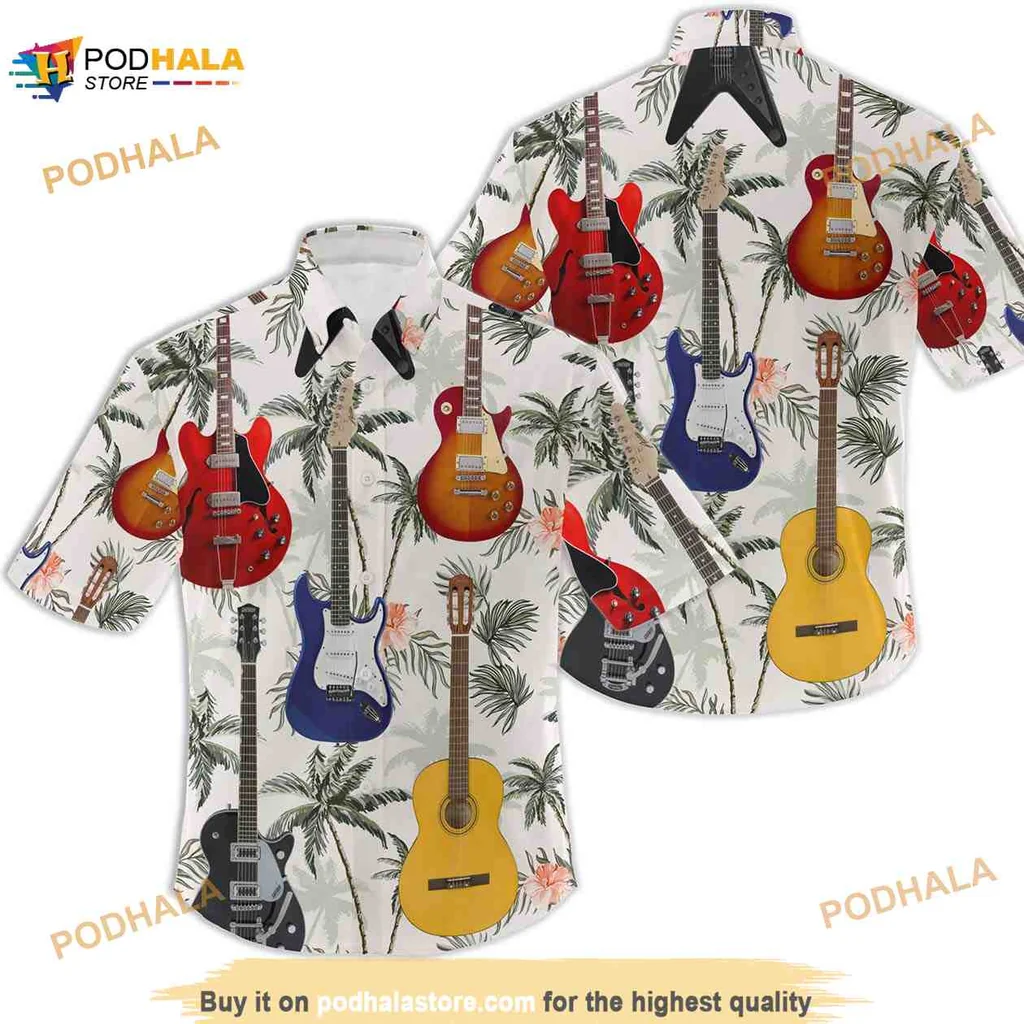 Guitar Tropical Hawaiian Shirt, Fun And Colorful Beachy Design