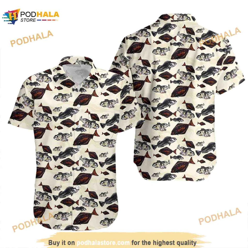 Halibut Fish Aloha Shirt With Vibrant Geometric Patterns