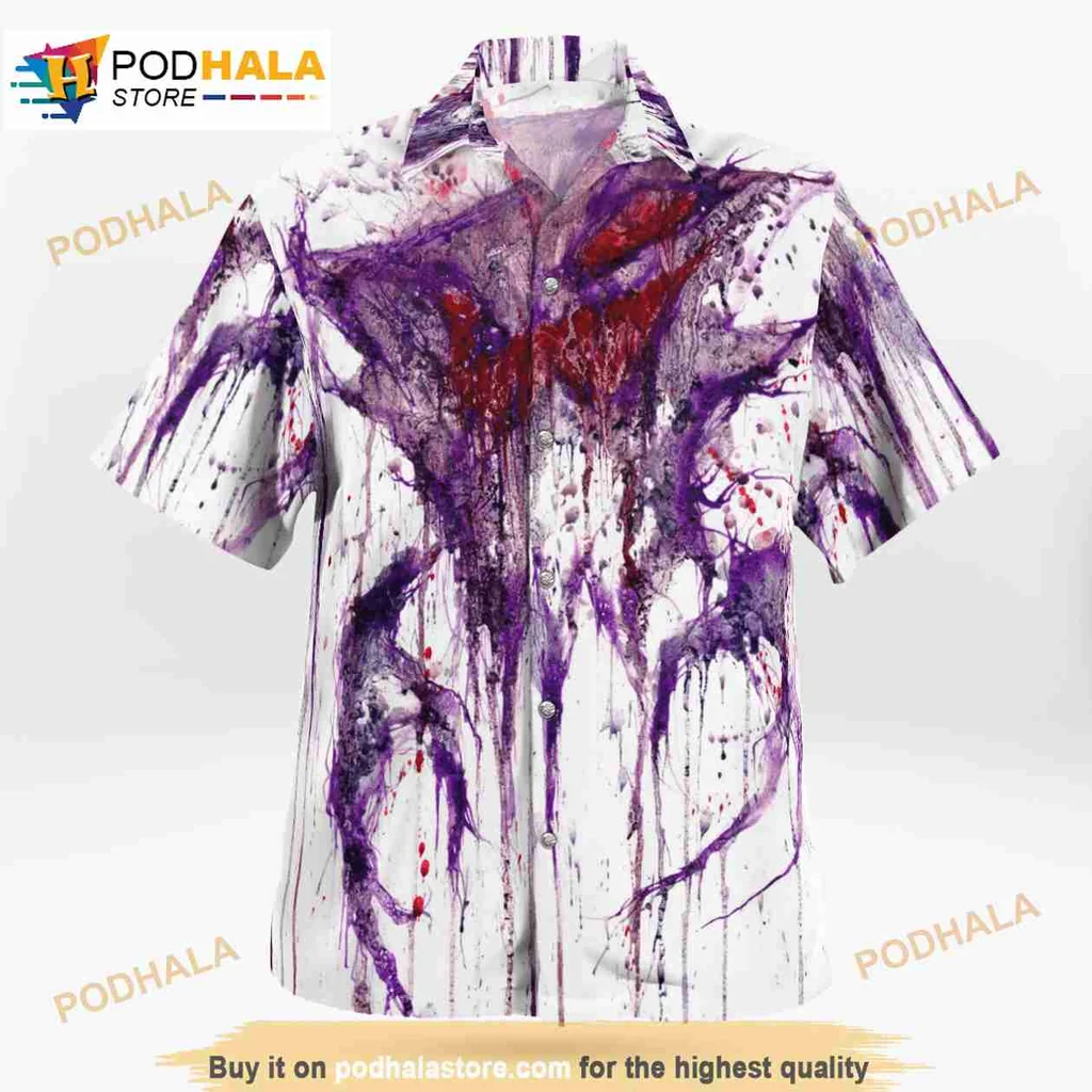 Halloween Abstract Pattern Aloha Shirt In Vibrant Purple And Red Halloween Abstract Pattern Aloha Shirt In Vibrant Purple And Red