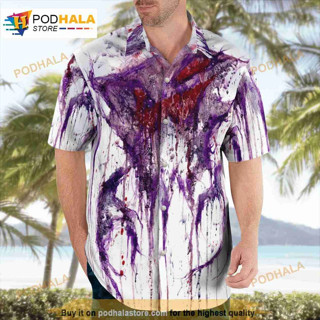Halloween Abstract Pattern Tropical Shirt In Vibrant Purple And Red Halloween Abstract Pattern Tropical Shirt In Vibrant Purple And Red