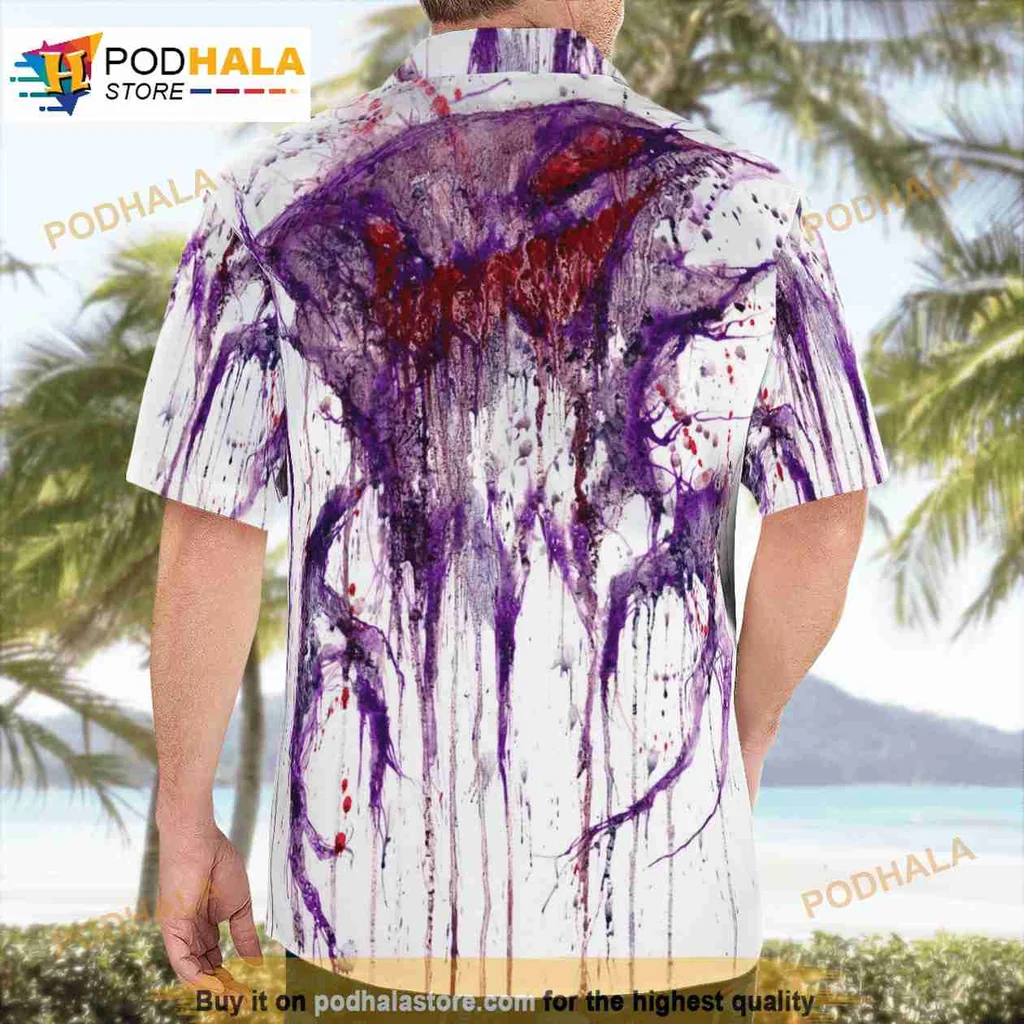 Halloween Abstract Pattern Short-sleeve button-up shirt In Vibrant Purple And Red Halloween Abstract Pattern Short-sleeve button-up shirt In Vibrant Purple And Red