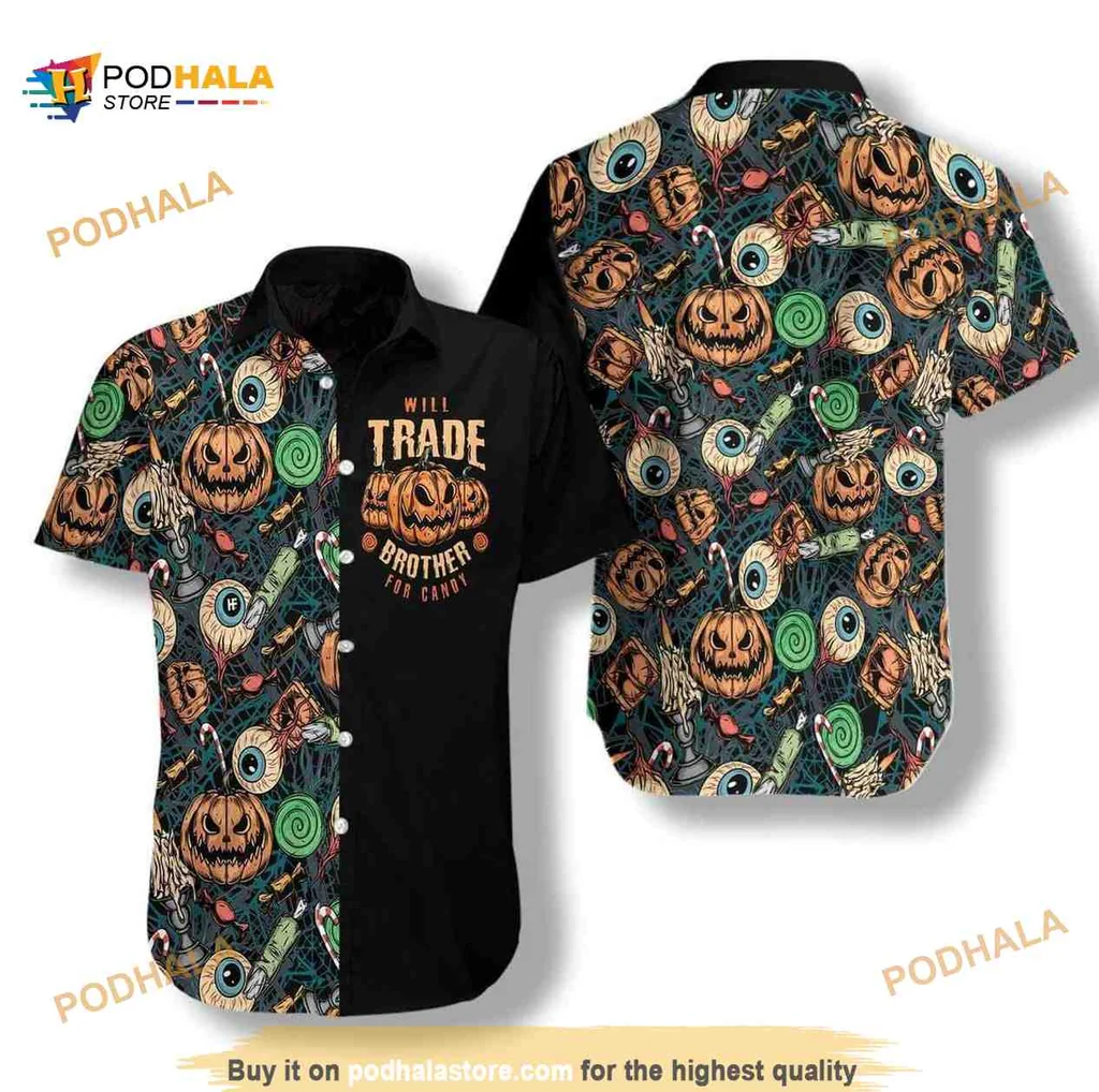 Halloween Brother For Candy Hawaiian Shirt, Fun Spooky Design