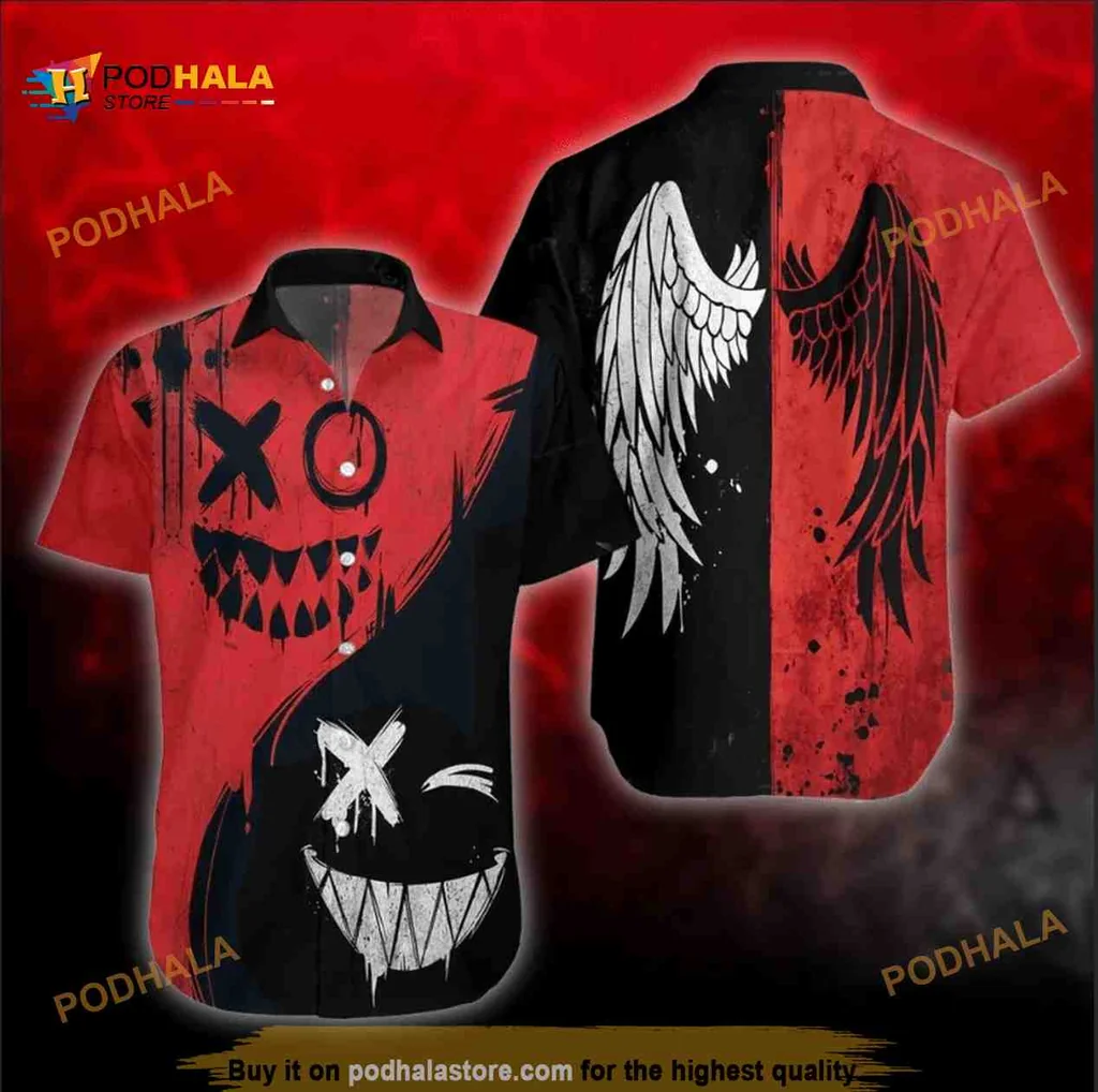 Halloween Cartoon Face Hawaiian Shirt With Bold Red And Black Design