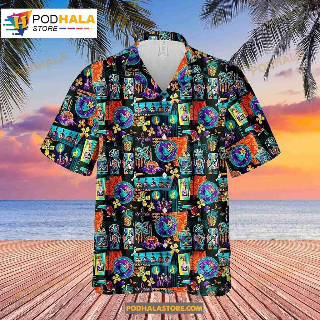 Halloween Cartoon Gothic Hawaiian Shirt With Skulls, Ghosts, And Pumpkins