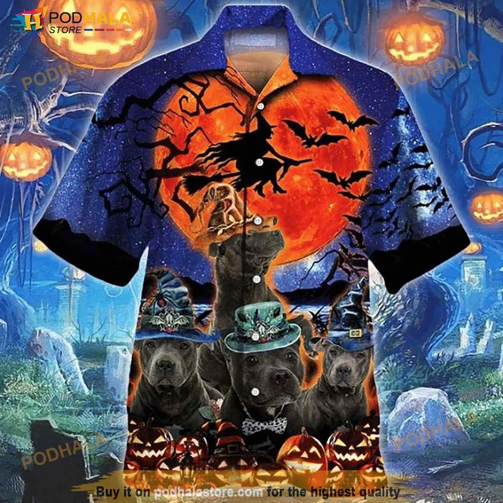 Halloween Dog Lover Hawaiian Shirt With Spooky Design And Bats