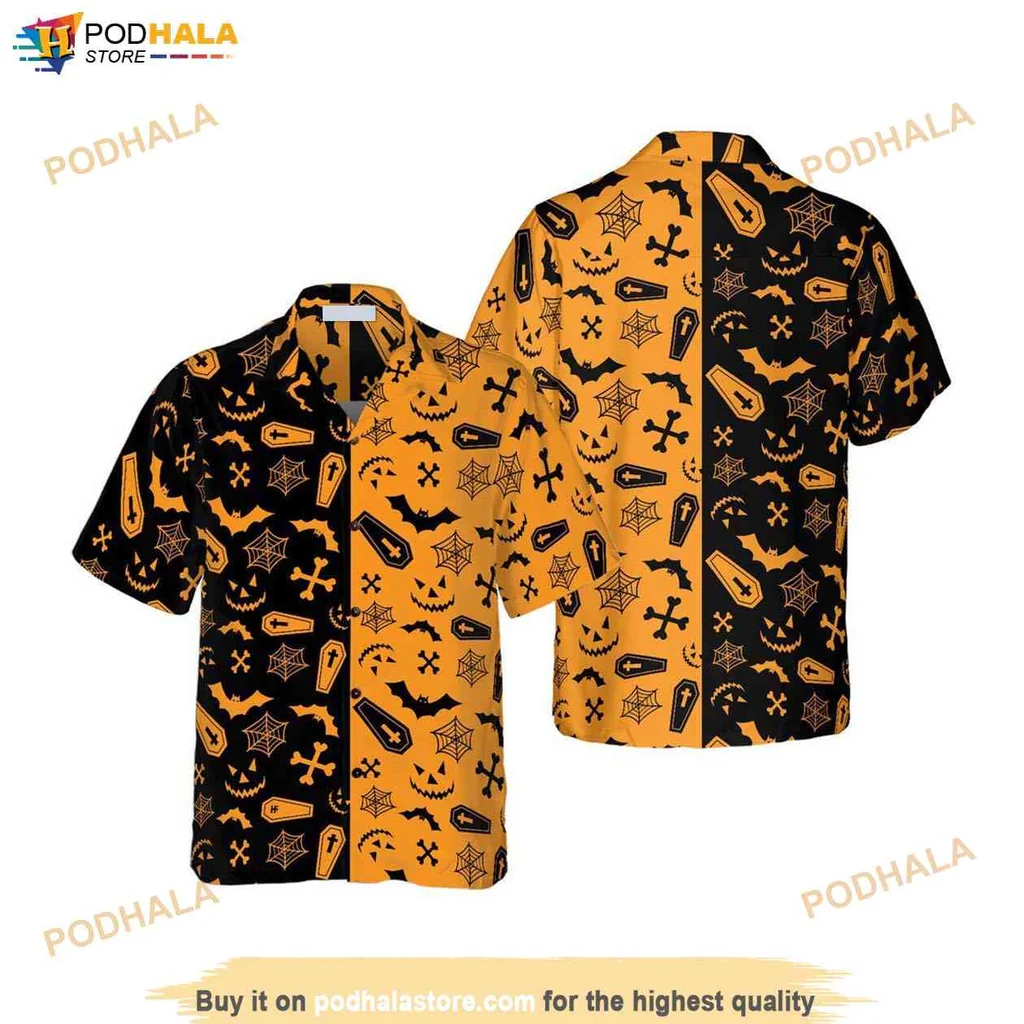 Halloween Horror Tropical Shirt, Spooky Summer Shirt Gift With Bats And Skulls Halloween Horror Tropical Shirt, Spooky Summer Shirt Gift With Bats And Skulls