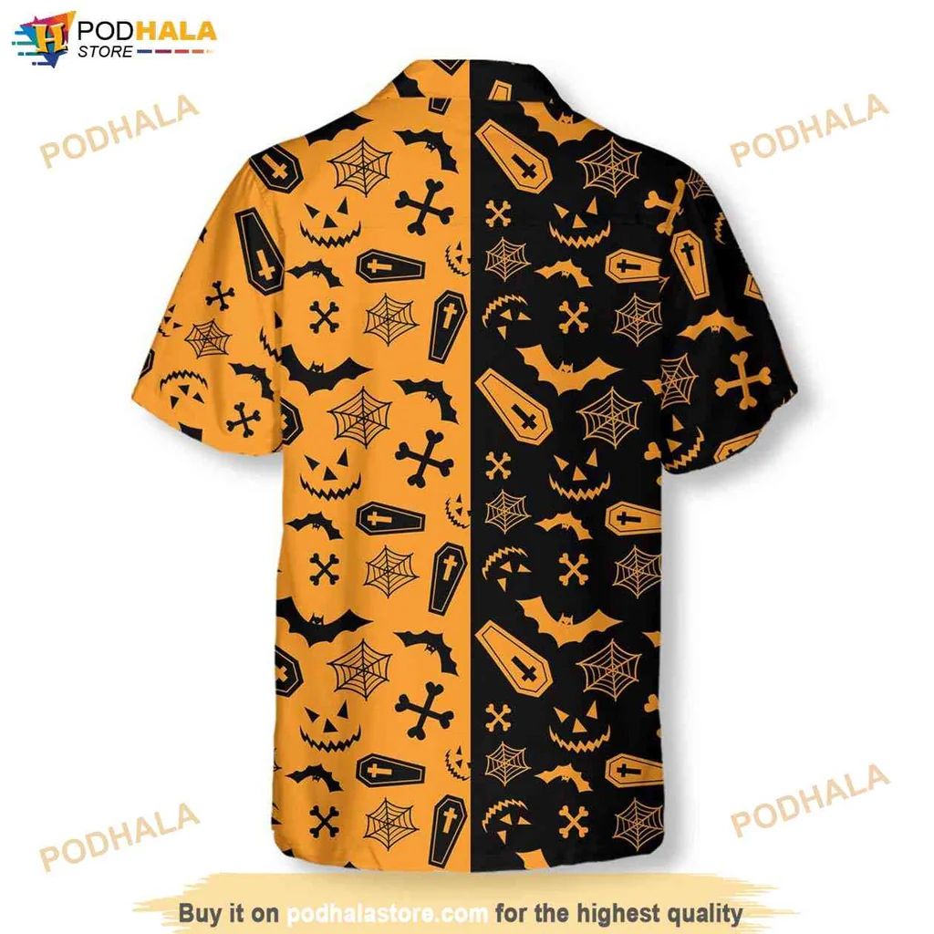 Halloween Horror Short-sleeve button-up shirt, Spooky Summer Shirt Gift With Bats And Skulls Halloween Horror Short-sleeve button-up shirt, Spooky Summer Shirt Gift With Bats And Skulls
