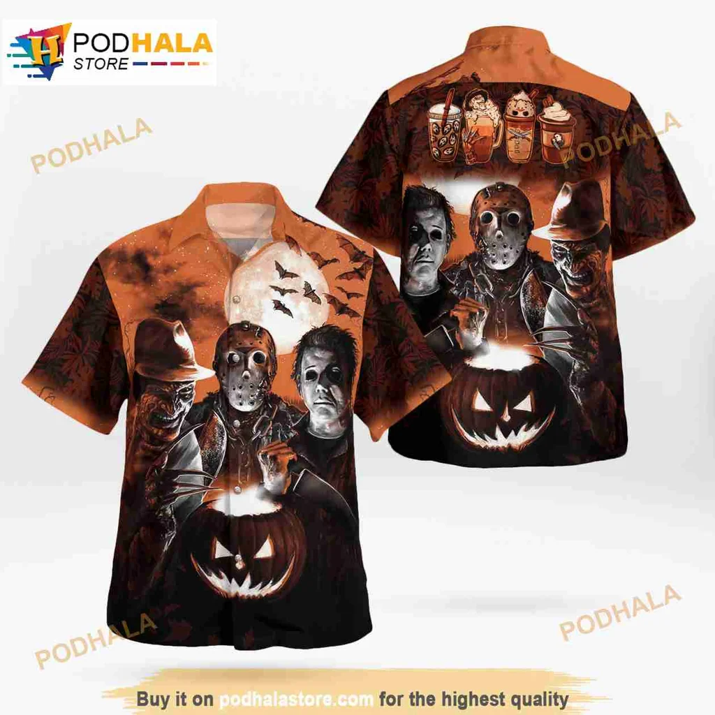 Halloween Horror Tropical Hawaiian Shirt With Spooky Pumpkin And Bats