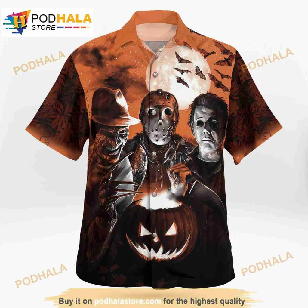 Halloween Horror Tropical Aloha Shirt With Spooky Pumpkin And Bats Halloween Horror Tropical Aloha Shirt With Spooky Pumpkin And Bats