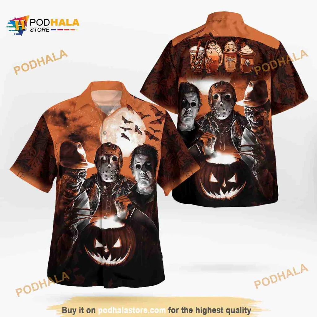 Halloween Horror Tropical Hawaiian Shirt With Spooky Pumpkin Design