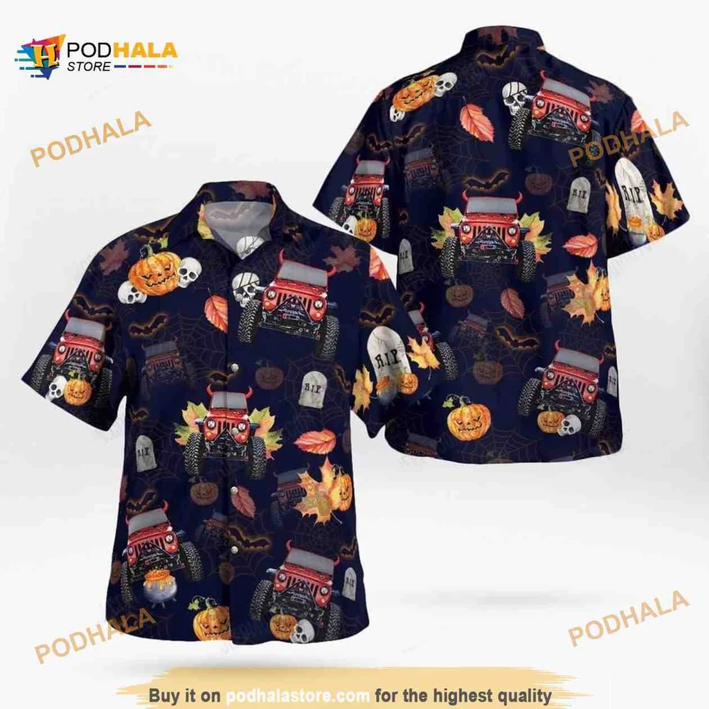 Halloween Jeep Skull Pumpkin Hawaiian Shirt For Festive Celebrations
