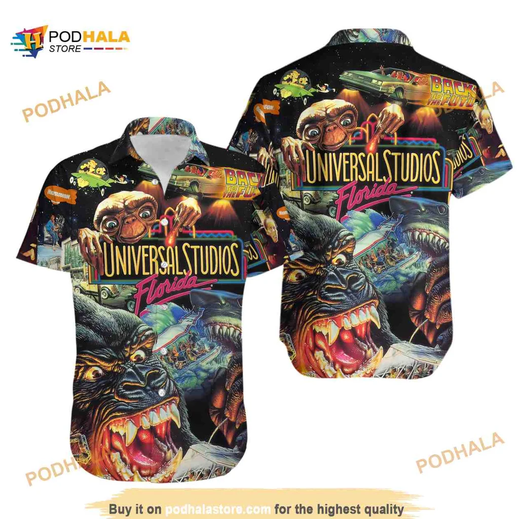 Halloween Monster Theme Hawaiian Shirt Featuring Iconic Horror Creatures