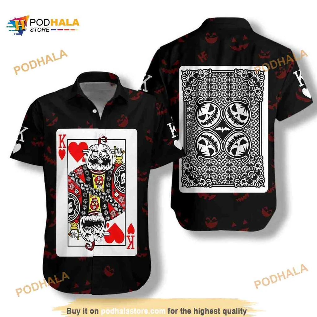 Halloween Pumpkin King Card Hawaiian Shirt, Spooky Playing Card Design