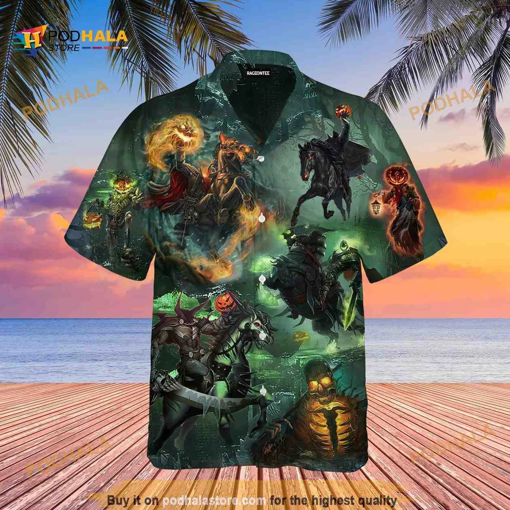 Halloween Pumpkin Skeleton Hawaiian Shirt With Spooky Design