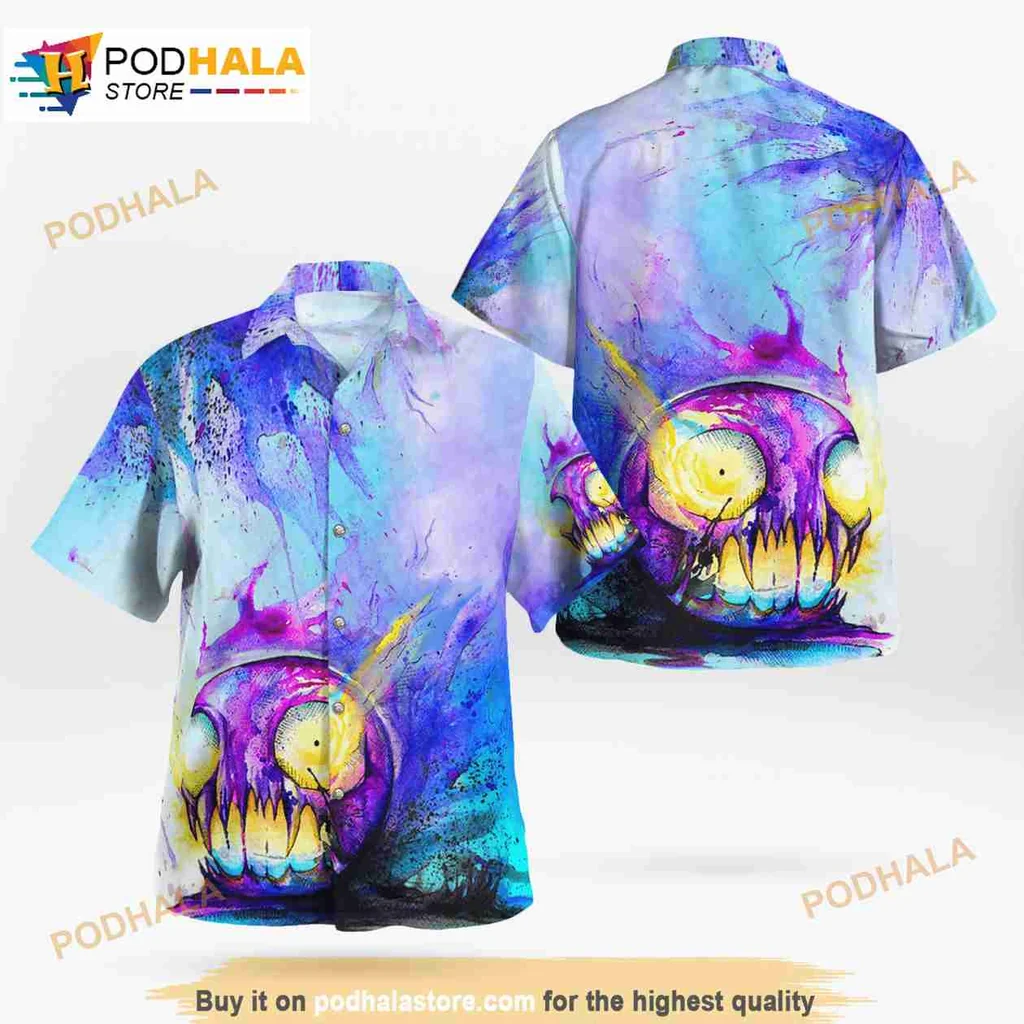 Halloween Skull Hawaiian Shirt With Colorful Watercolor Design