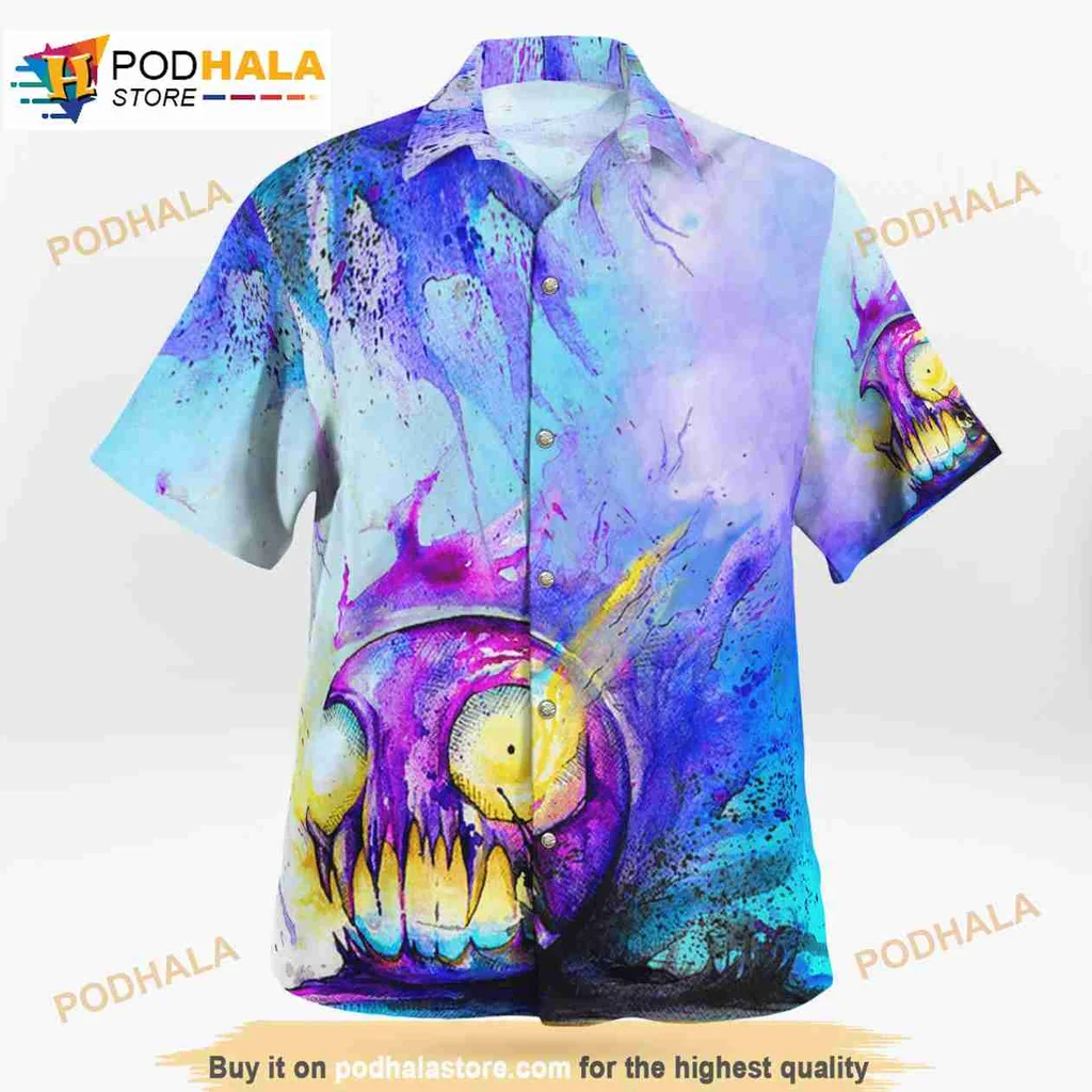 Halloween Skull Aloha Shirt With Colorful Watercolor Design Halloween Skull Aloha Shirt With Colorful Watercolor Design