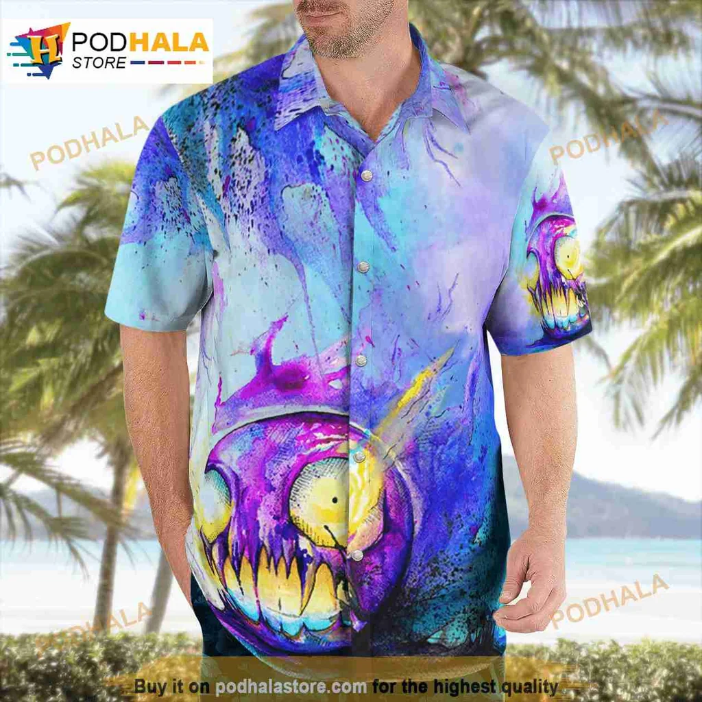 Halloween Skull Tropical Shirt With Colorful Watercolor Design Halloween Skull Tropical Shirt With Colorful Watercolor Design