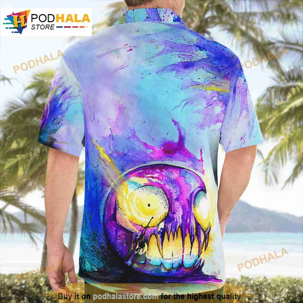 Halloween Skull Short-sleeve button-up shirt With Colorful Watercolor Design Halloween Skull Short-sleeve button-up shirt With Colorful Watercolor Design