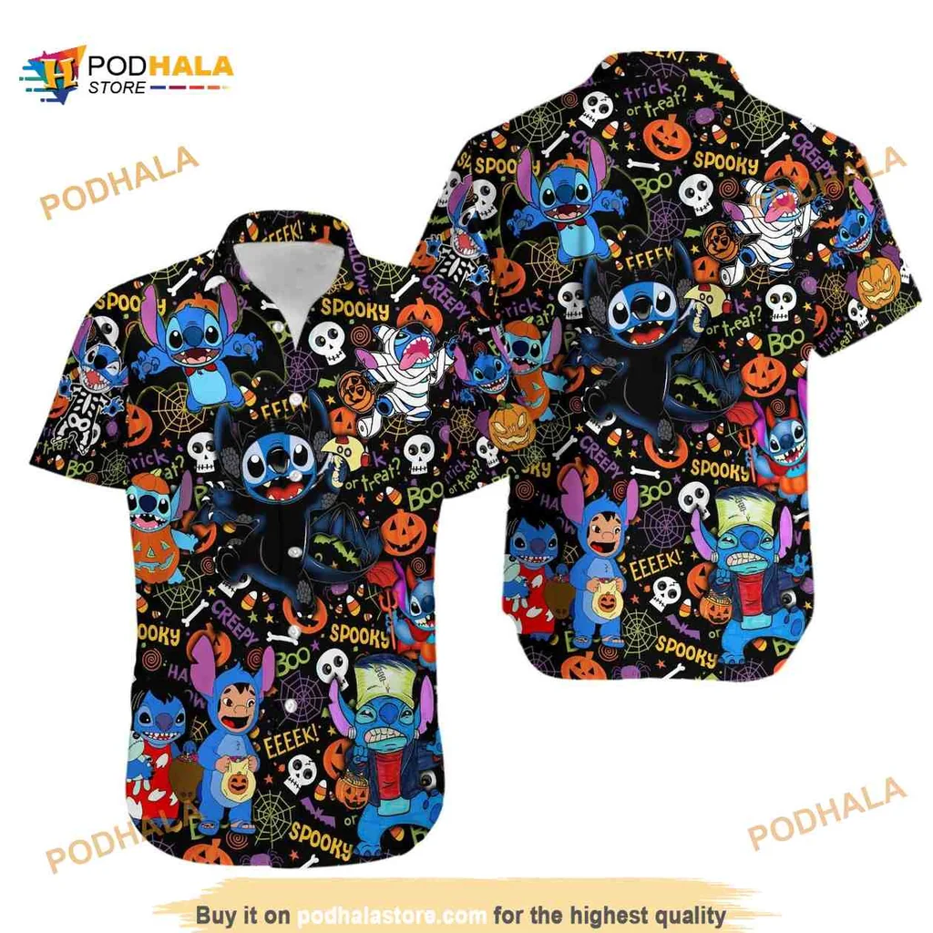 Halloween Stitch Hawaiian Shirt With Fun Halloween Elements