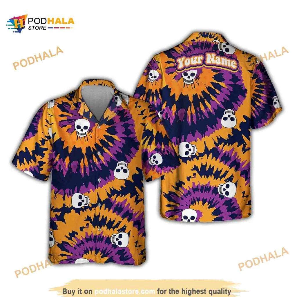 Halloween Tie Dye Skull Hawaiian Shirt With Vibrant Colors
