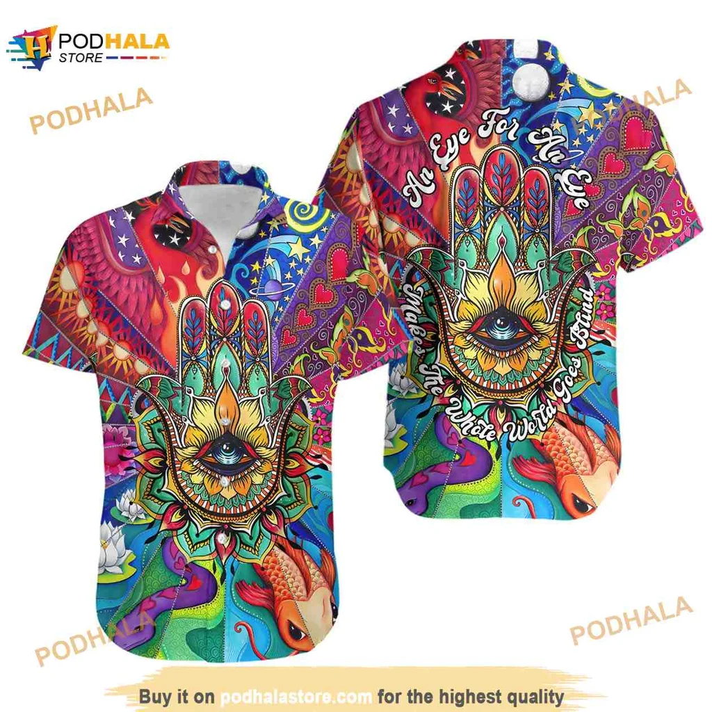Hamsa Hand Yoga Hawaiian Shirt With An Eye For An Eye Design
