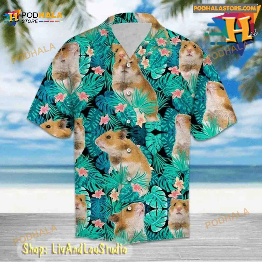 Hamster Tropical Hawaiian Shirt With Lush Green Foliage And Colorful Flowers