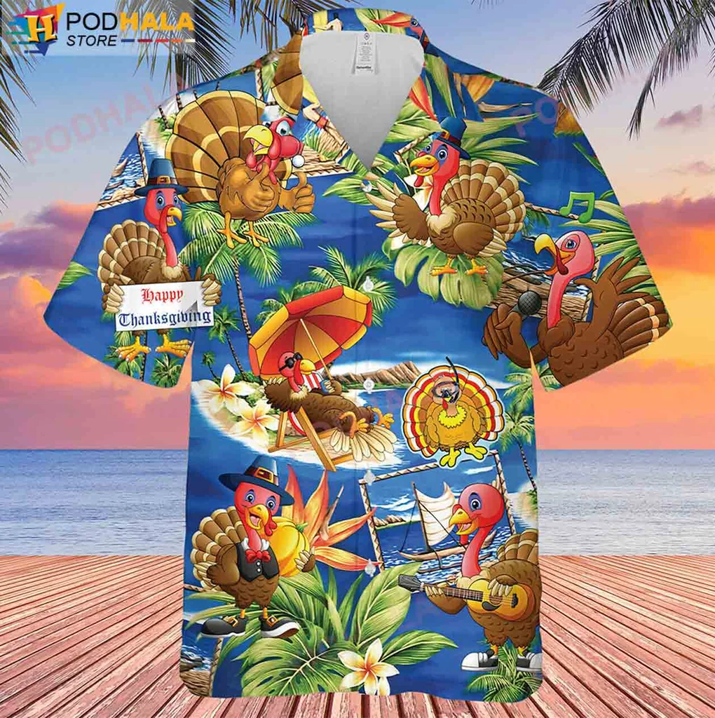 Happy Turkey Aloha Shirt, Festive Thanksgiving Hawaiian Shirt With Playful Turkeys